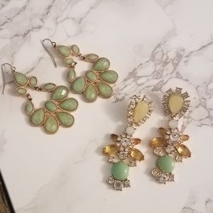 ** 2 ** green dangle statement earrings